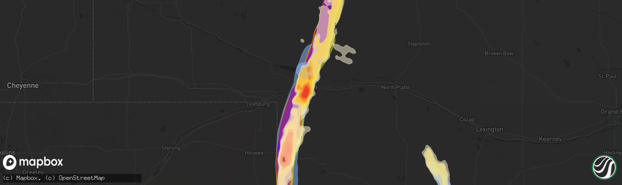 Hail map in Ogallala, NE on July 19, 2024