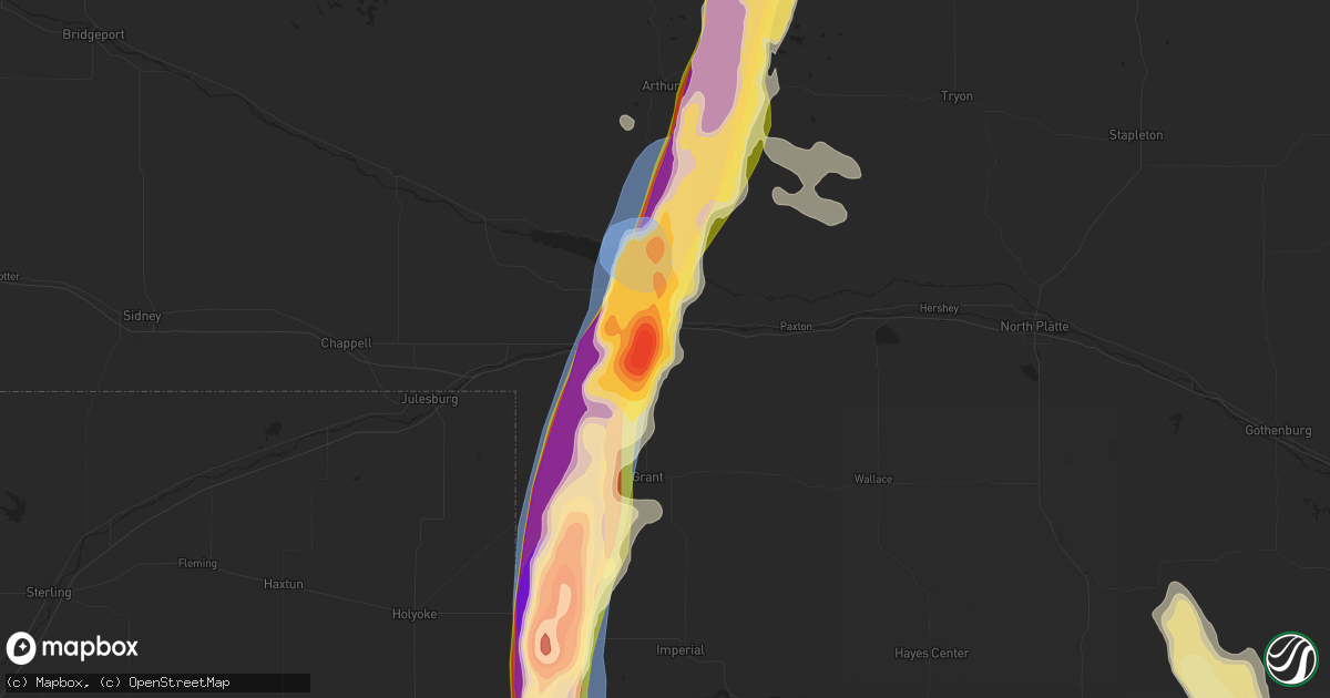 Hail map in Ogallala, NE on July 19, 2024