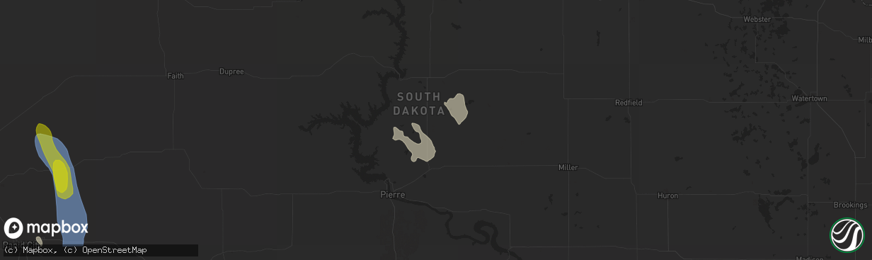 Hail map in Onida, SD on July 19, 2024