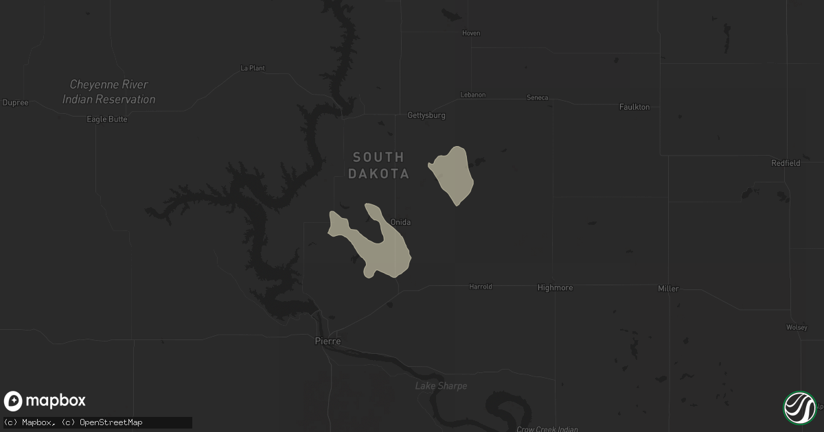 Hail map in Onida, SD on July 19, 2024