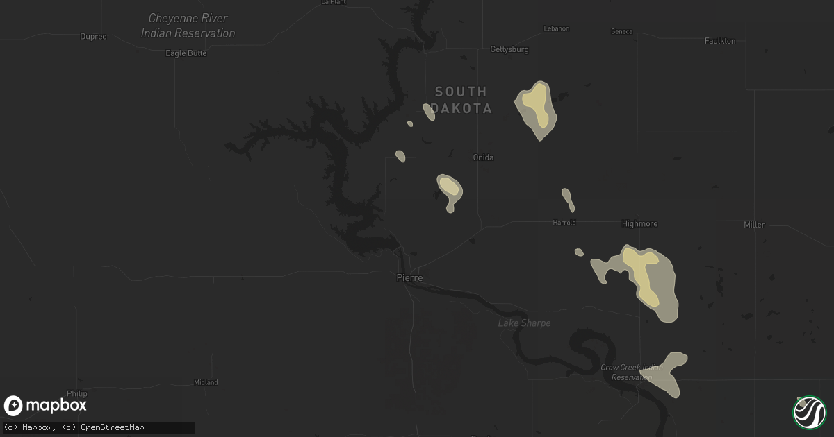 Hail map in Pierre, SD on July 19, 2024