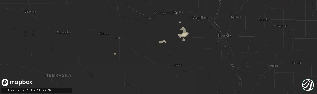 Hail map in Plainview, NE on July 19, 2024