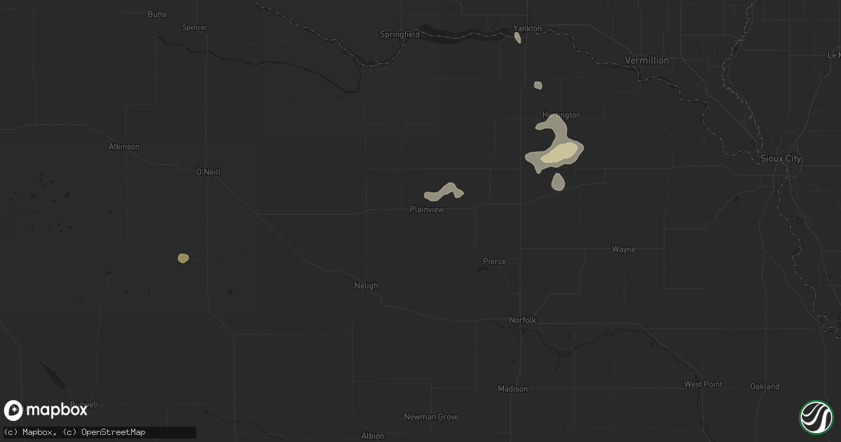 Hail map in Plainview, NE on July 19, 2024