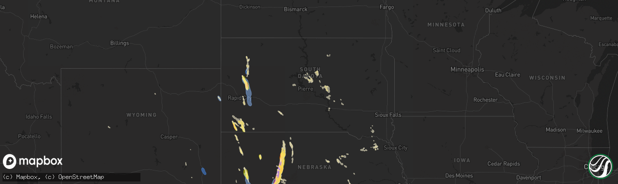 Hail map in South Dakota on July 19, 2024