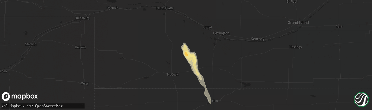 Hail map in Stockville, NE on July 19, 2024