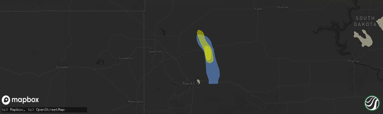 Hail map in Sturgis, SD on July 19, 2024