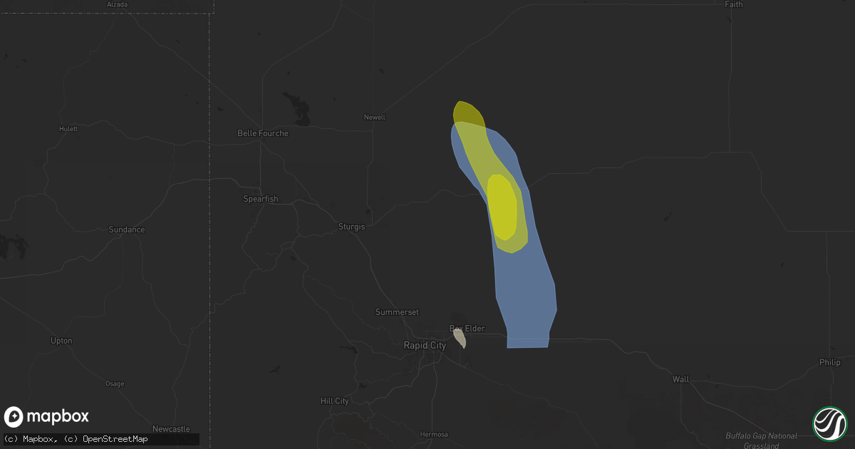 Hail map in Sturgis, SD on July 19, 2024