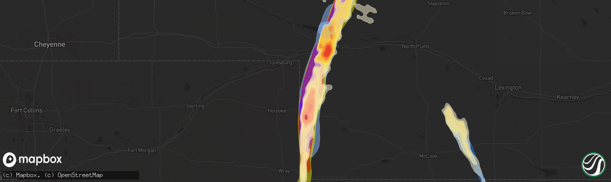 Hail map in Venango, NE on July 19, 2024