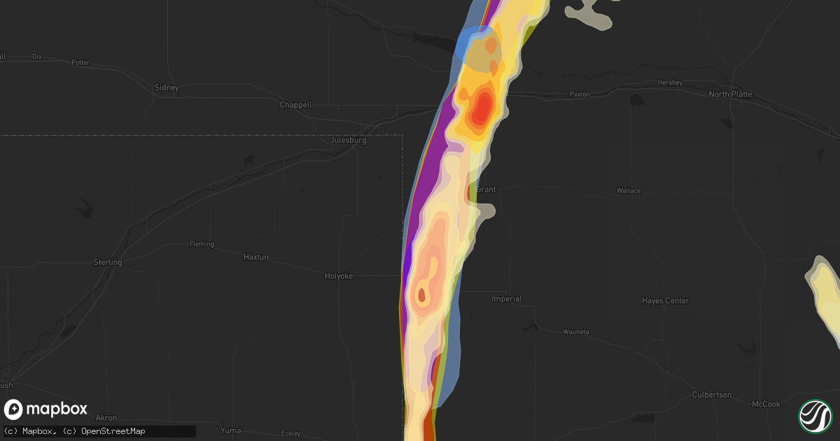 Hail map in Venango, NE on July 19, 2024