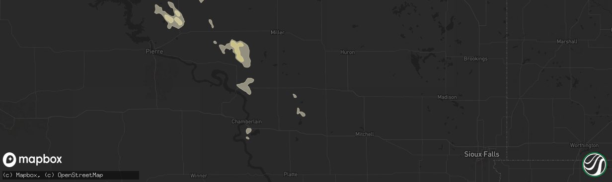 Hail map in Wessington Springs, SD on July 19, 2024