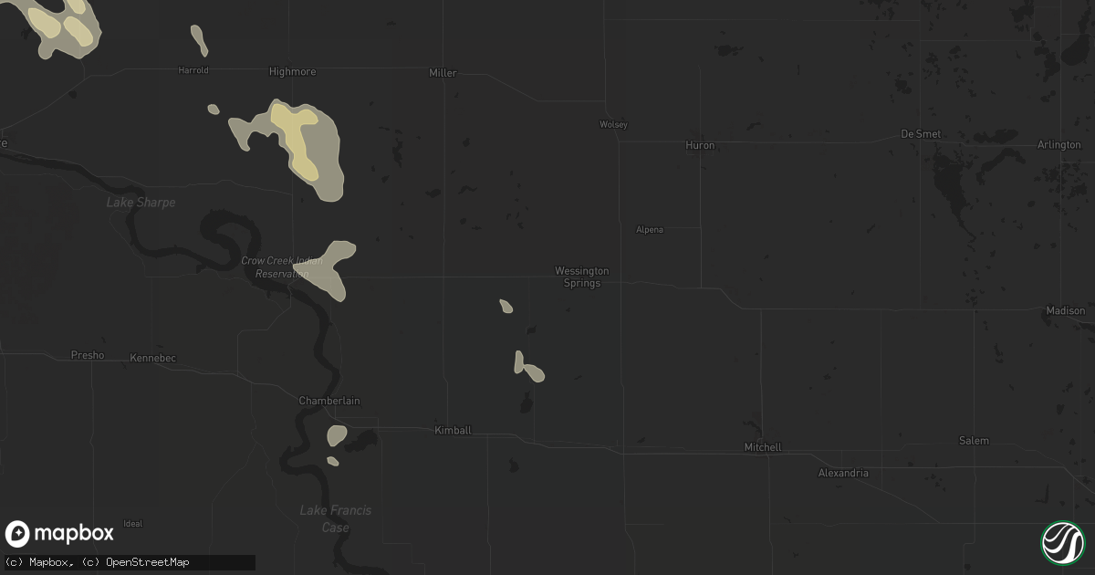 Hail map in Wessington Springs, SD on July 19, 2024