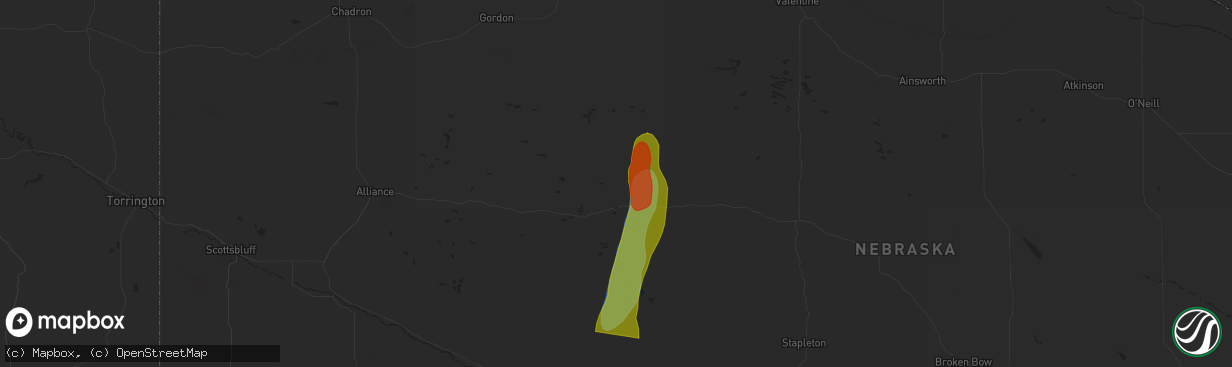 Hail map in Whitman, NE on July 19, 2024