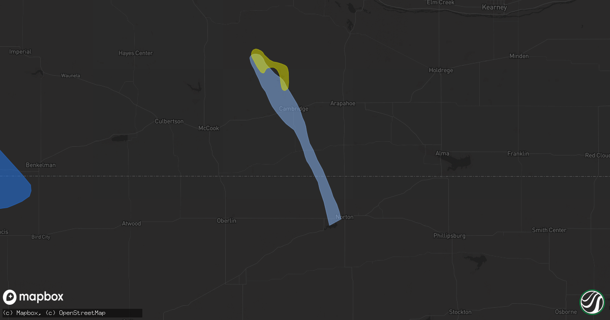 Hail map in Wilsonville, NE on July 19, 2024