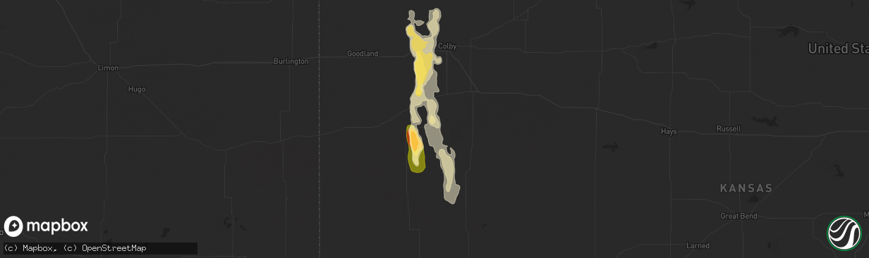 Hail map in Winona, KS on July 19, 2024