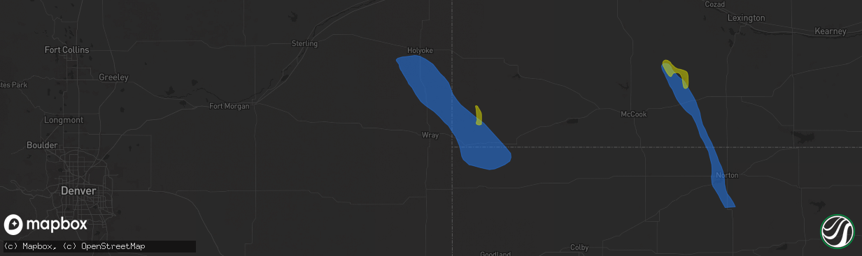 Hail map in Wray, CO on July 19, 2024