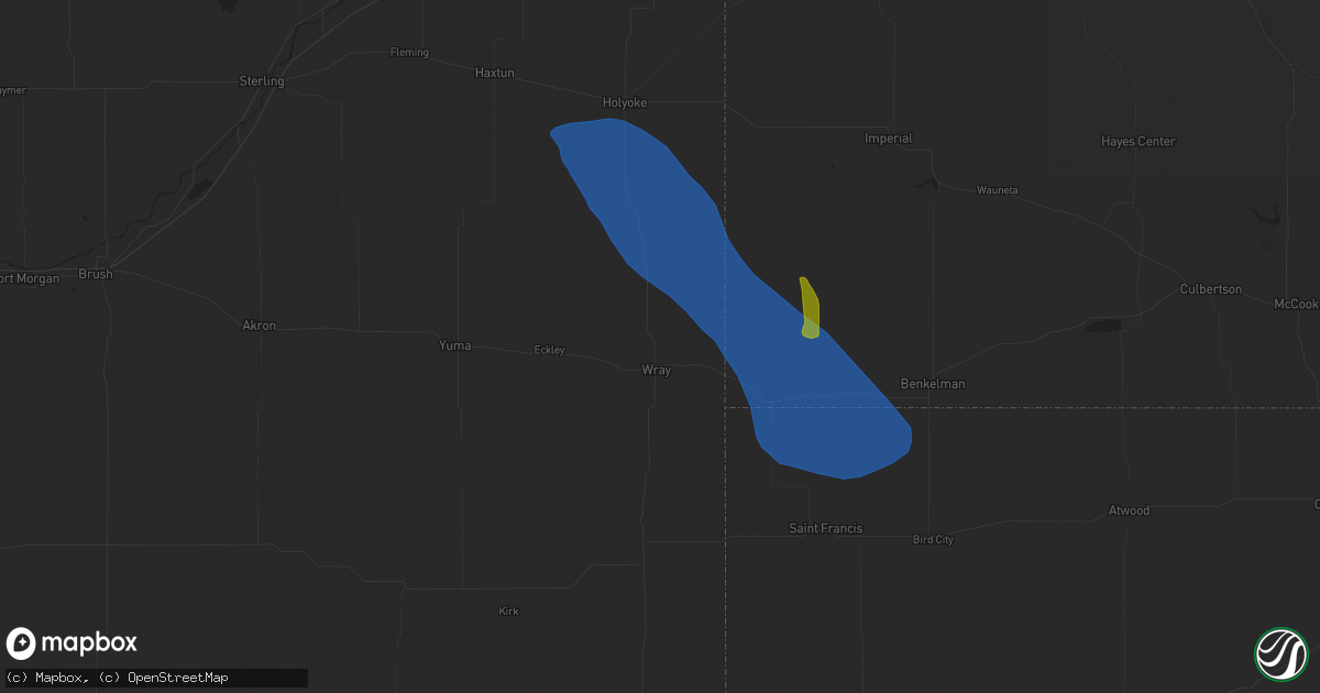 Hail map in Wray, CO on July 19, 2024
