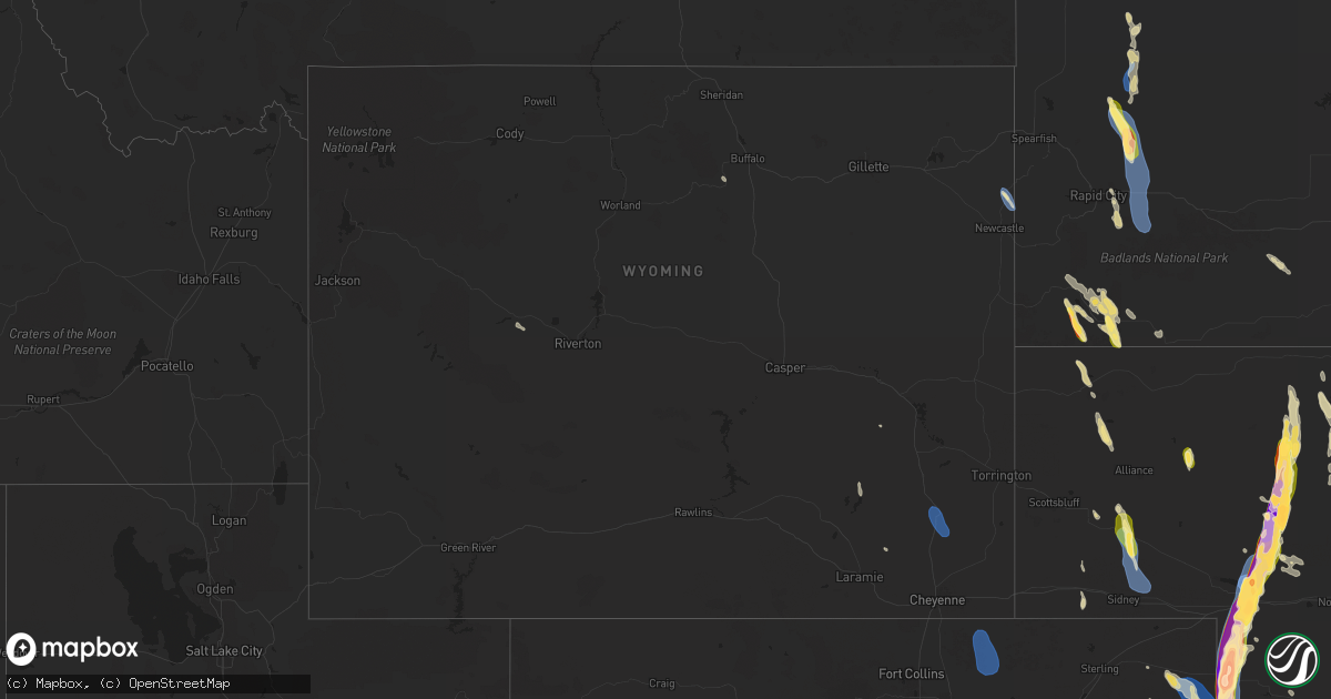 Hail map in Wyoming on July 19, 2024
