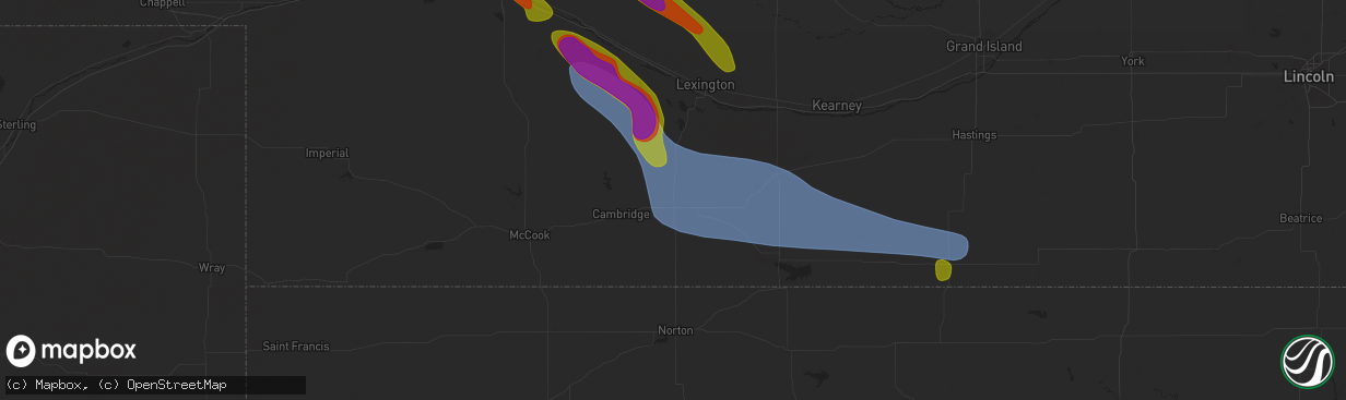 Hail map in Arapahoe, NE on July 19, 2025