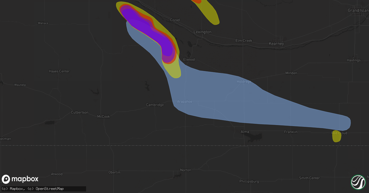 Hail map in Arapahoe, NE on July 19, 2025