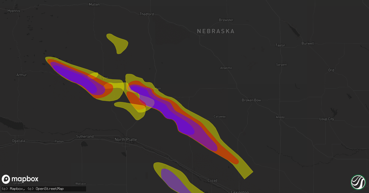 Hail map in Arnold, NE on July 19, 2025