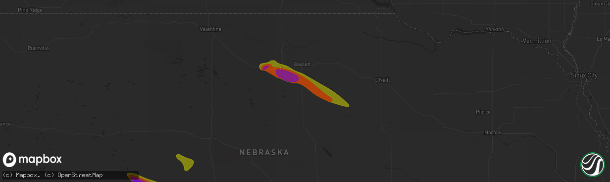Hail map in Bassett, NE on July 19, 2025