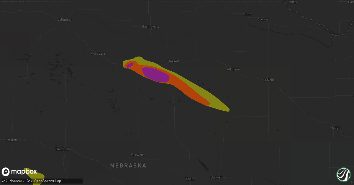 Hail map in Bassett, NE on July 19, 2025