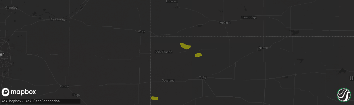 Hail map in Bird City, KS on July 19, 2025