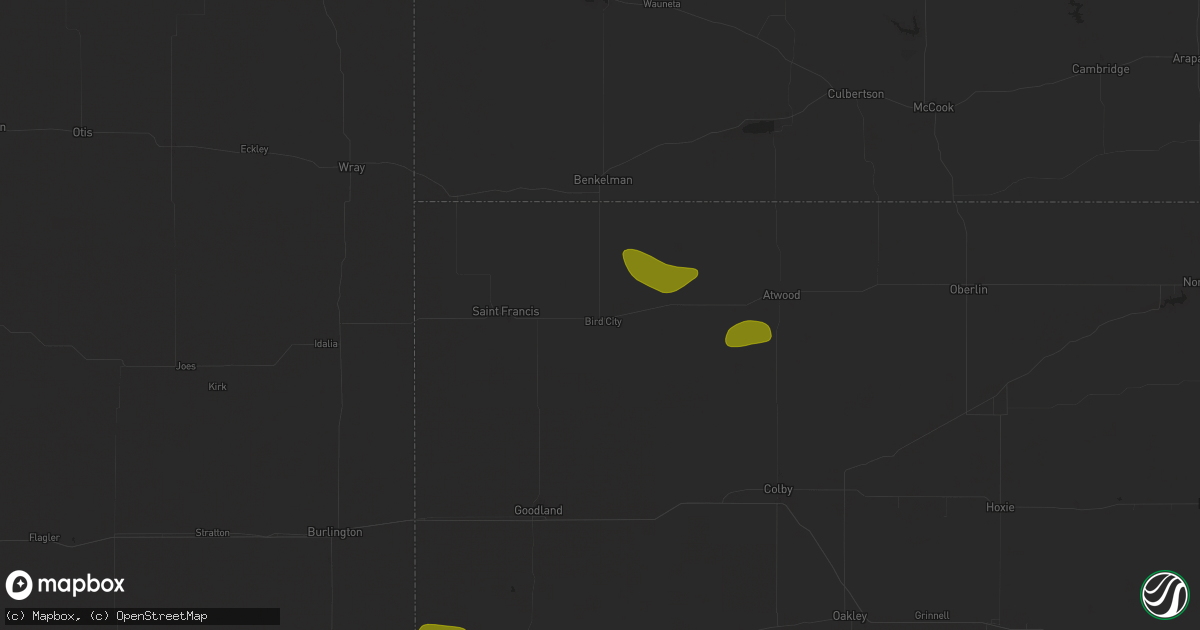 Hail map in Bird City, KS on July 19, 2025