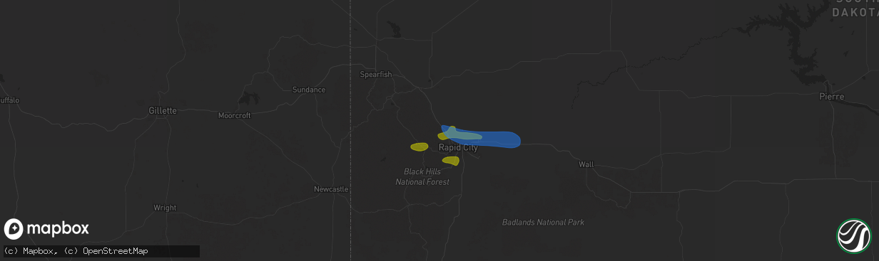 Hail map in Black Hawk, SD on July 19, 2025