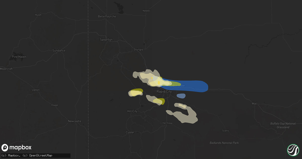 Hail map in Black Hawk, SD on July 19, 2025