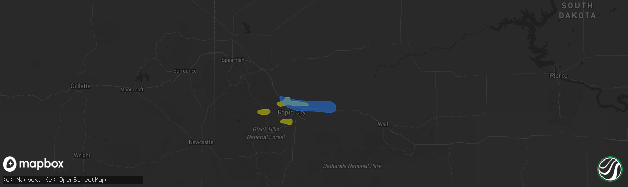 Hail map in Box Elder, SD on July 19, 2025