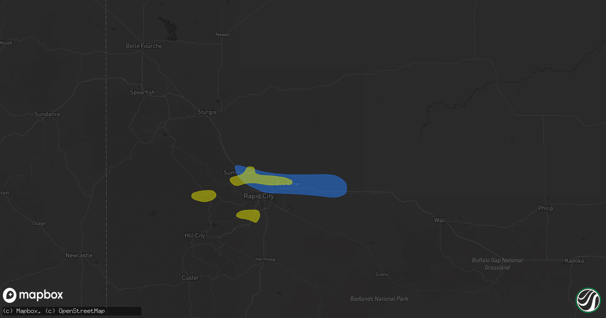 Hail map in Box Elder, SD on July 19, 2025