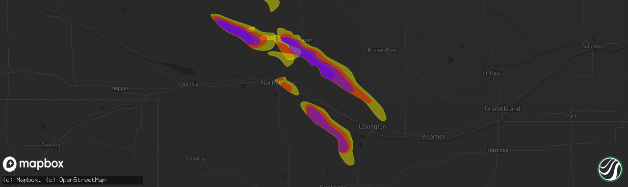 Hail map in Brady, NE on July 19, 2025