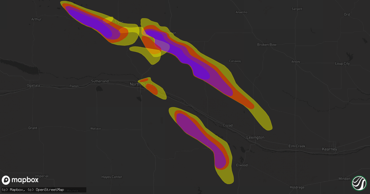 Hail map in Brady, NE on July 19, 2025