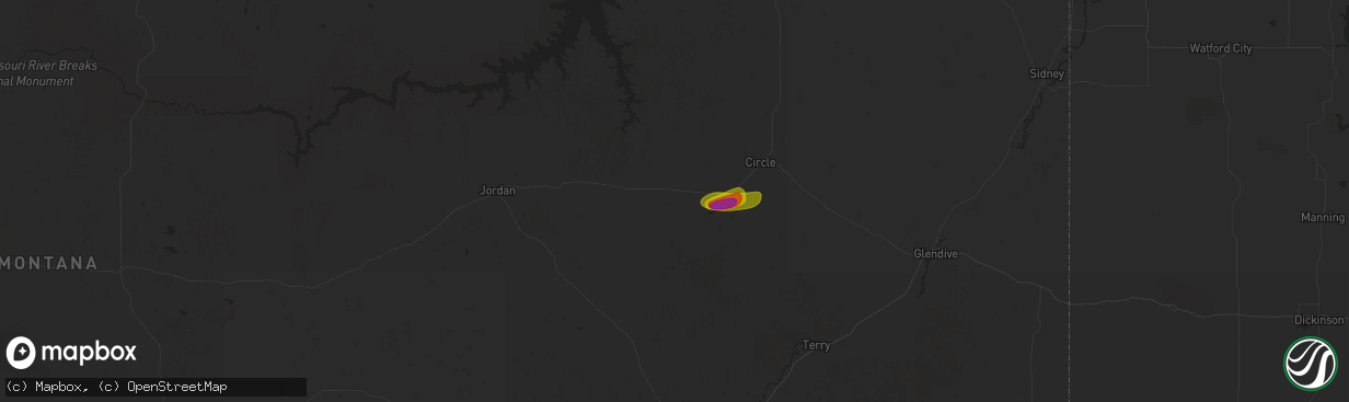 Hail map in Brockway, MT on July 19, 2025