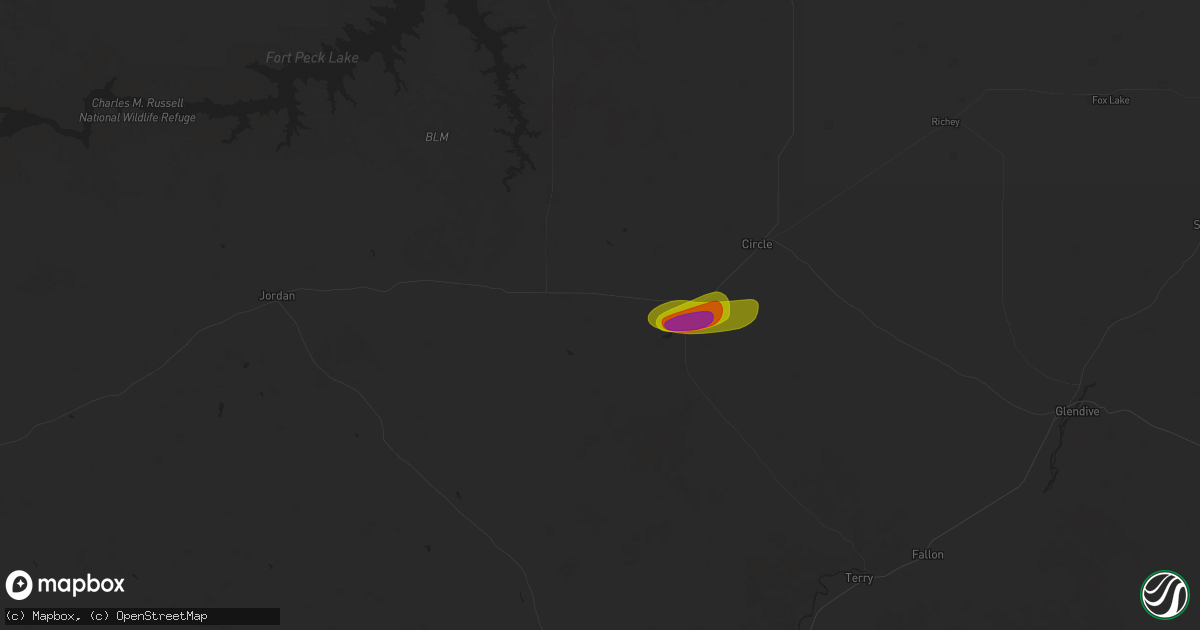Hail map in Brockway, MT on July 19, 2025