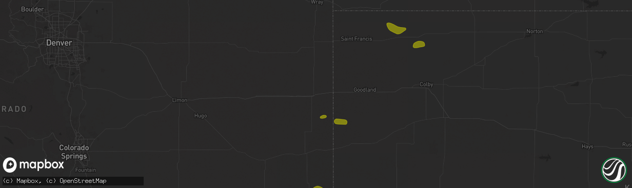 Hail map in Burlington, CO on July 19, 2025