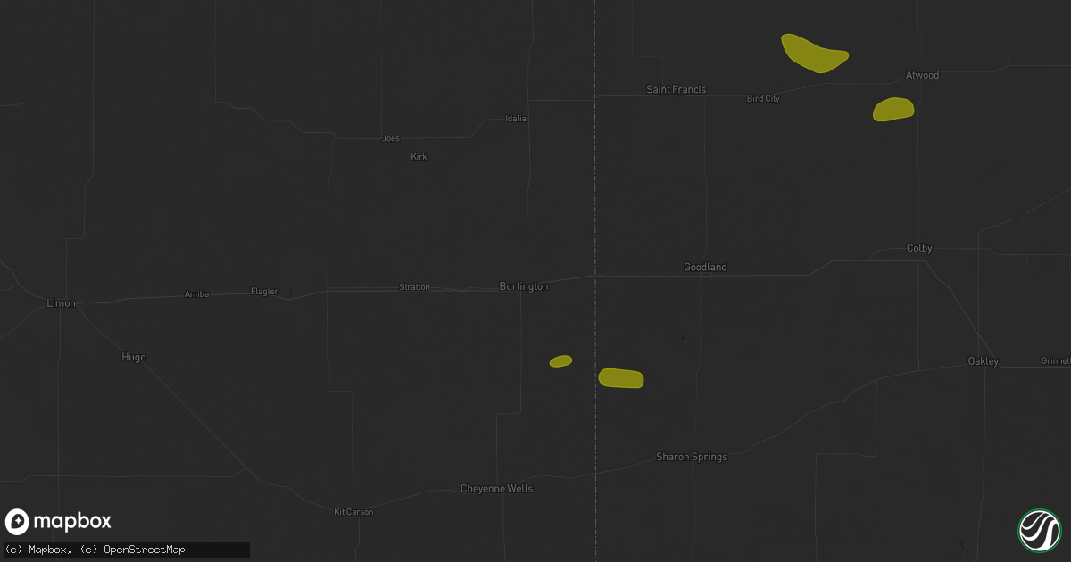 Hail map in Burlington, CO on July 19, 2025