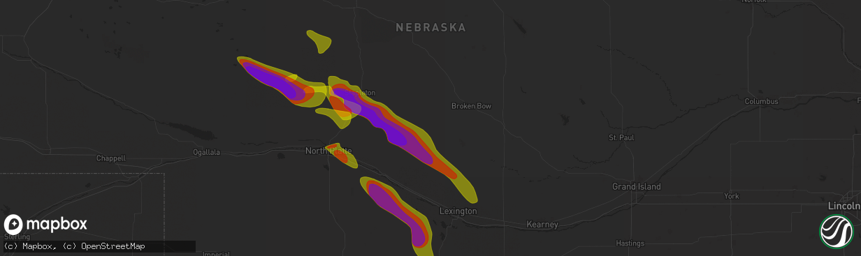 Hail map in Callaway, NE on July 19, 2025