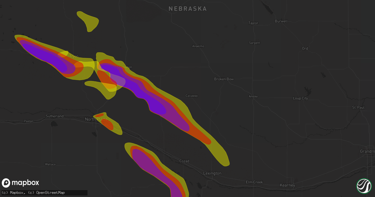 Hail map in Callaway, NE on July 19, 2025