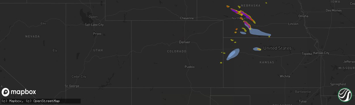 Hail map in Colorado on July 19, 2025