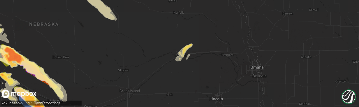 Hail map in Columbus, NE on July 19, 2025