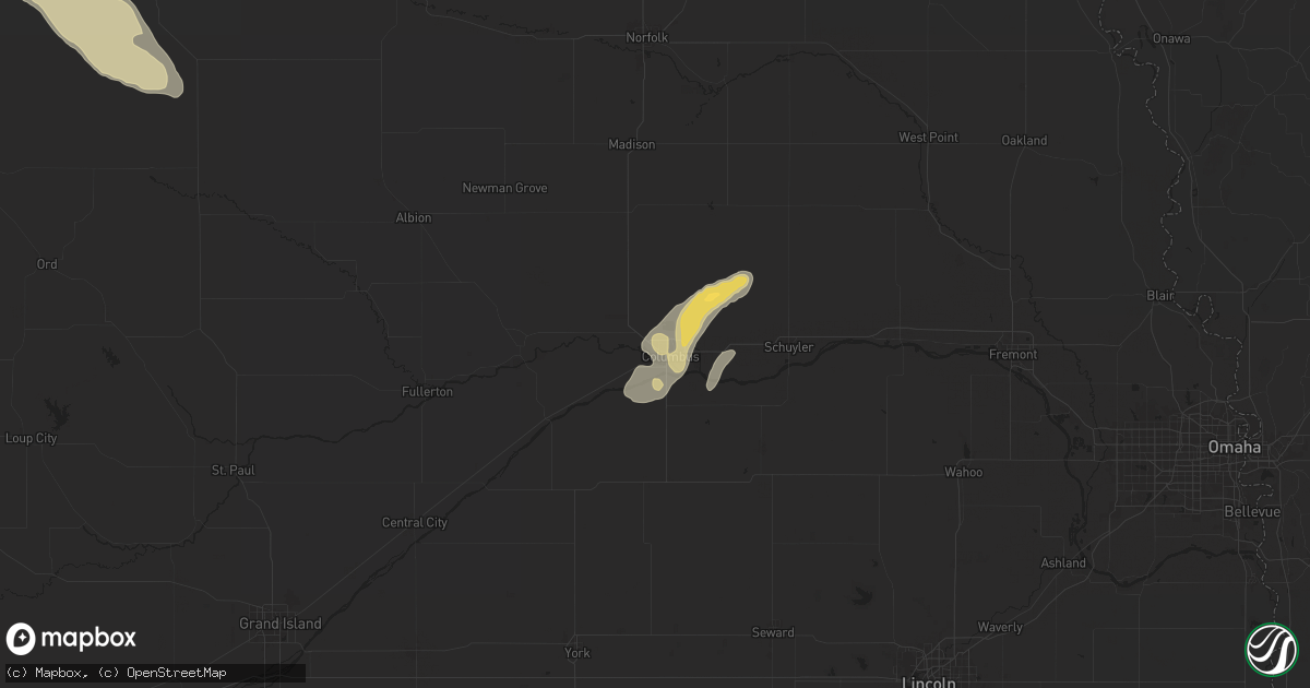 Hail map in Columbus, NE on July 19, 2025