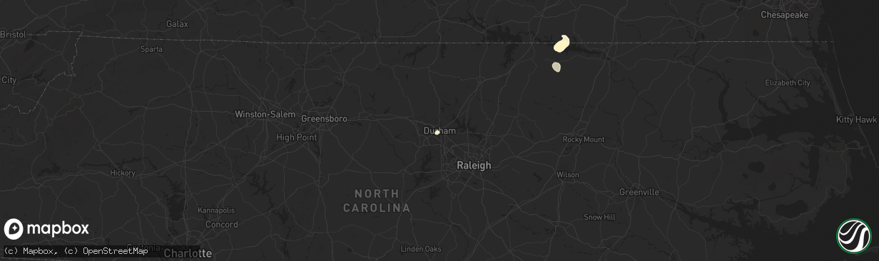 Hail map in Durham, NC on July 19, 2025