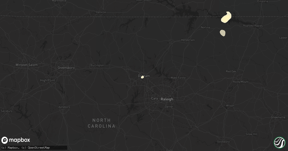 Hail map in Durham, NC on July 19, 2025