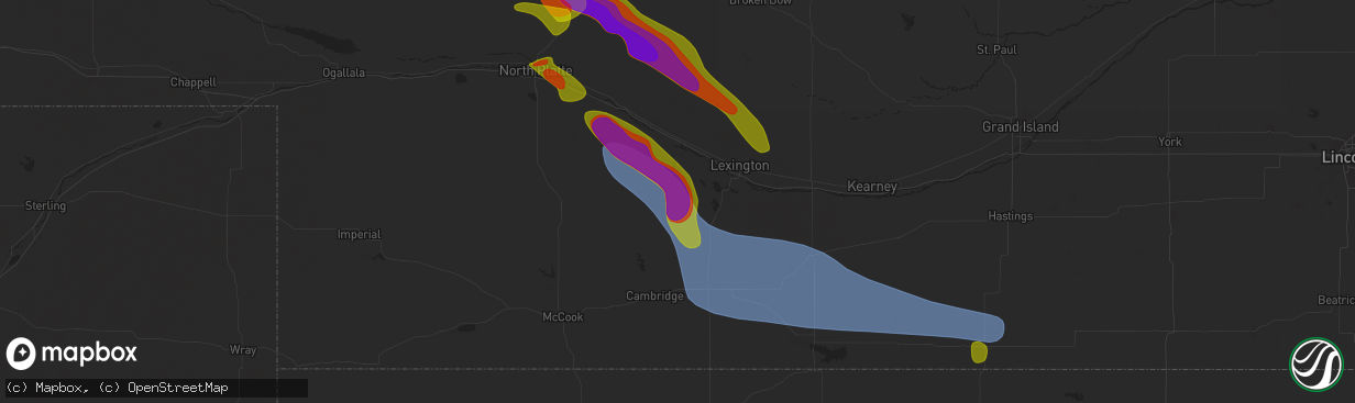 Hail map in Eustis, NE on July 19, 2025
