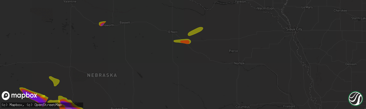 Hail map in Ewing, NE on July 19, 2025