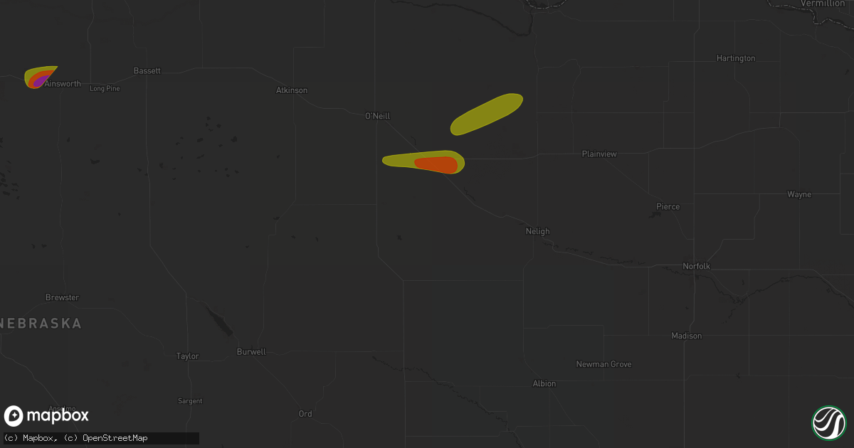 Hail map in Ewing, NE on July 19, 2025