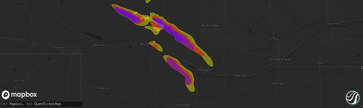 Hail map in Gothenburg, NE on July 19, 2025