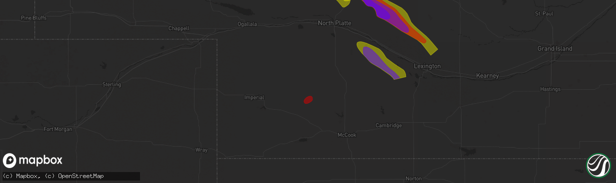 Hail map in Hayes Center, NE on July 19, 2025